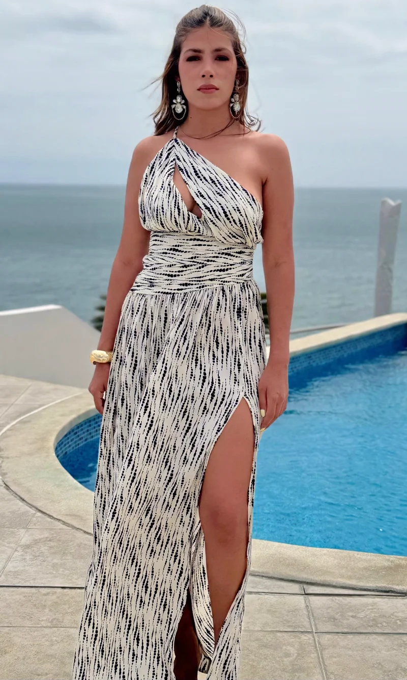 Vestido Largo Estampado Asimétrico — foto 1
