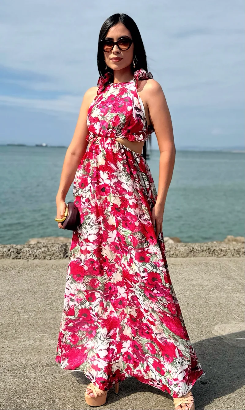 Vestido Largo Halter Floral — foto 1