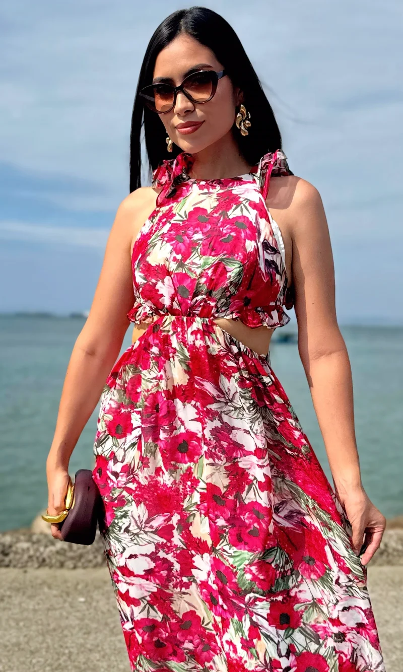 Vestido Largo Halter Floral — foto 3