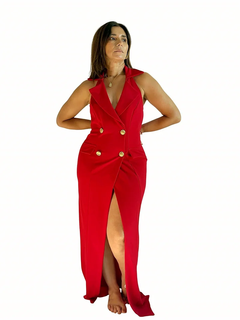 Vestido Largo Halter Botones — foto 2