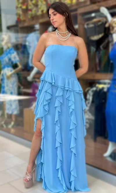 Vestido Strapless Volantes