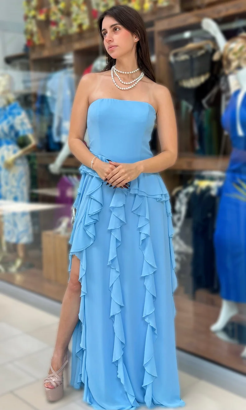 Vestido Largo Volantes Azul — foto 2