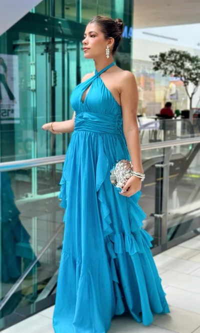 Vestido Volantes Turquesa
